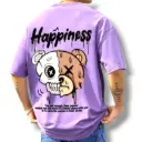 Purple “Happiness” Bear Graphic T-Shirt – Urban Streetwear