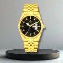 Redux Men’s Gold-Plated Analog Wrist Watch – Black Dial with Day & Date 