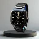 Luxury Men’s Black Glazba Quartz Watch – Premium Square Dial & Steel Strap