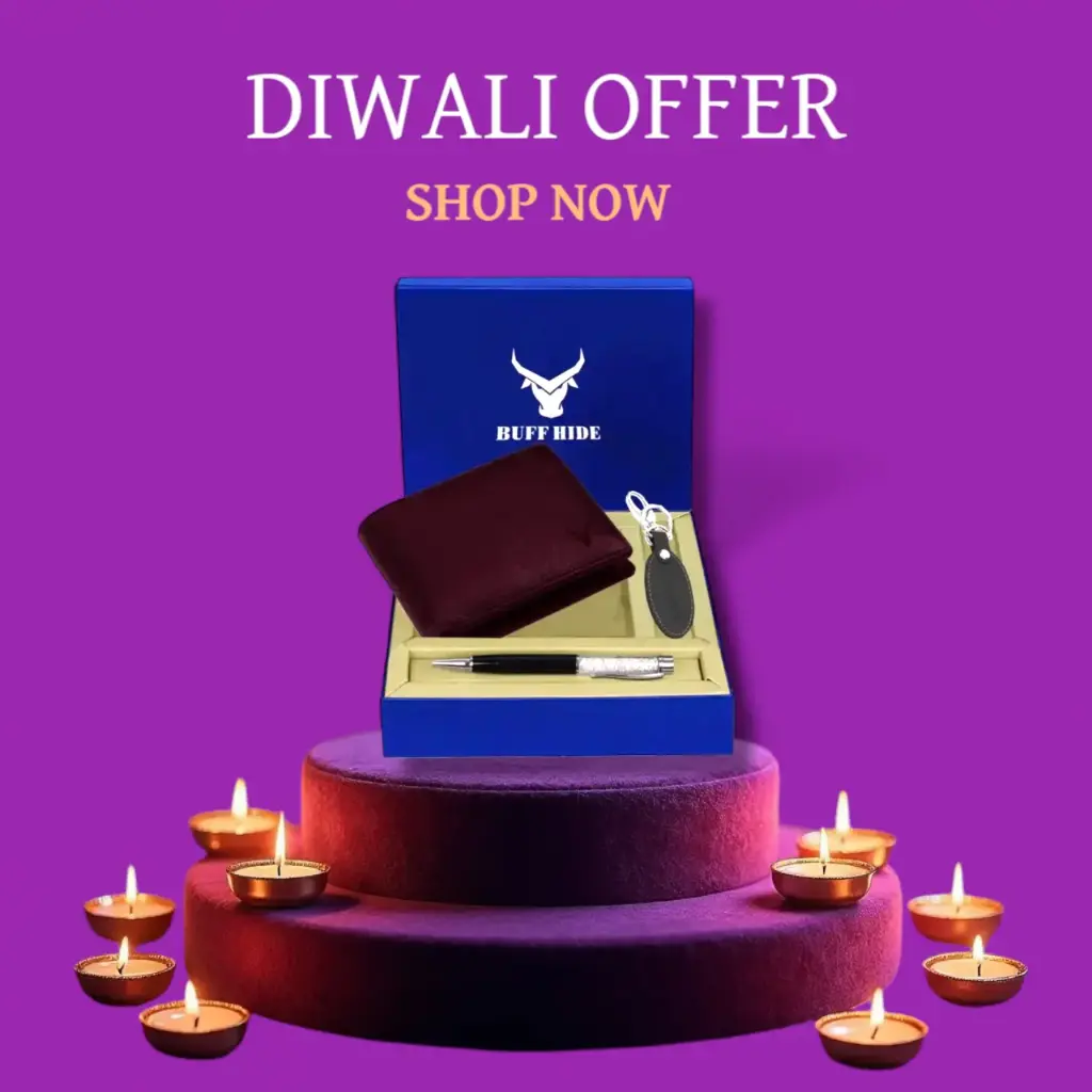 Buff Hide Leather Gift Set (Wallet, Pen & Keychain) 