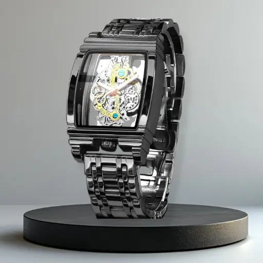Luxury Men’s Black Skeleton Automatic Watch 
